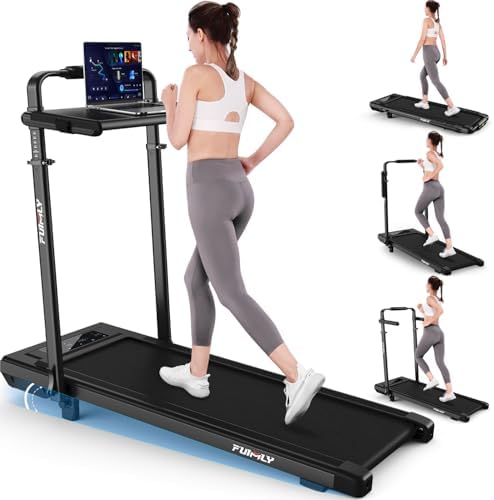 Walking Pad Treadmill with Desk Workstation, 15% Incline Treadmill with Handle Bar, Foldable Treadmills Under Desk for Home/Office, 400 lbs+ Capacity, Adjustable Height, Removable Desk, 3.5HP Motor by FUNMILYSportsFitnessCardioTraining