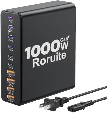1000W USB C Charging Station, 120W PD GaN5 Super Fast USB C Charger Block by Roruite