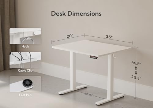 Claiks Electric Height Adjustable Standing Desk, 35x20 Inch, White - Image 3