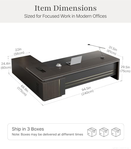 95" L-Shaped Executive Desk with Reversible Return, Modern Office Desk with Drawers, Open Shelves, Ventilated CPU Compartment, Built-in Power Hub with AC Outlet, 2 USB A, USB-C, HDMI, RJ45 - Image 2