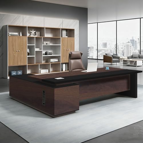 L Shaped Executive Desk with Drawers, Large Office Desk with Storage Cabinet, Wood L Shape Desk for Home Office or Business Workspace, Left or Right Cabinet Option, Multiple Sizes & Colors by Unknown