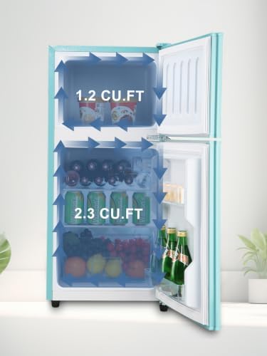 KRIB BLING Refrigerator With Freezer,3.5 Cu. Ft Compact Fridge With 2 Doors,7- Level Adjustable Thermostat, Removable Glass Shelves For Bedroom, Office, Kitchen, Apartment, Dorm, Blue - Image 2