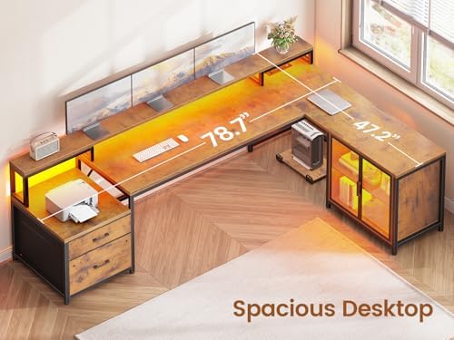 SEDETA 78.7” Large L Shaped Office Desk with Storage Drawers, LED Lights - Image 6