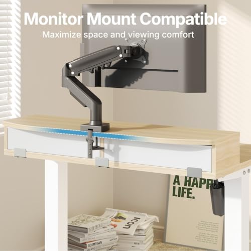 HUANUO 32" X 21" Electric Standing Desk with 2 Drawers, C-Clamp Mount Compatible, Height Adjustable Computer Desk, Home Office Stand Up Desk with 4 Preset Heights & 2 Hooks, Light Walnut - Image 4