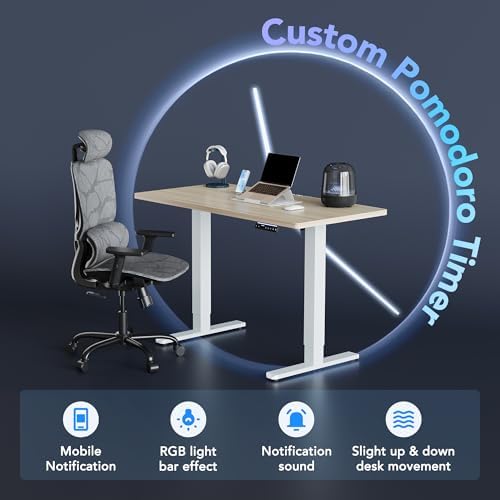 HUANUO AI-Powered Electric Standing Desk with Smart APP, Work with Alexa & Google, Adjustable Height, 6 Memory Settings, Sedentary Reminder, Ergonomic Sit-Stand Desk, 32-inch, Light Walnut - Image 4