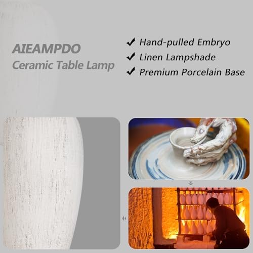 AIEAMPDO 21'' Set of 2 Rustic Ceramic Small Table Lamps for Bedroom - Image 2