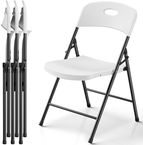 Folding Chairs 4 Pack, Outdoor Folding Chairs for Outside Indoor, Portable 350 lbs Capacity Heavy Duty Plastic Metal Foldable Chairs Commercial Seating for Picnic, Party, Patio, Snow White by FoldingFurniture