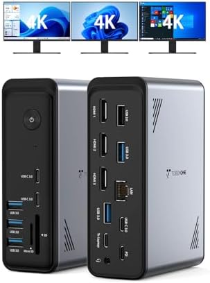 TobenONE 18 in 1 Laptop Docking Station 3 Monitors,Triple 4K HDMI,9 USB C/A by TobenONE