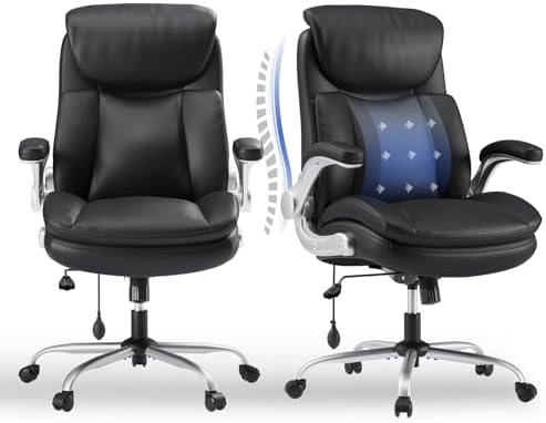 Office Chair Big and Tall- High Back Executive Office Chair- Ergonomic Home Computer Desk Chair with Padded Flip-up Arms, Adjustable Lumbar Support, Wide & Thick Seat for Adult-Black by Unknown