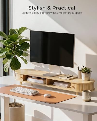 Bamboo Dual Monitor Stand with Storage, 42 Inch Desk Shelf Riser - Image 2