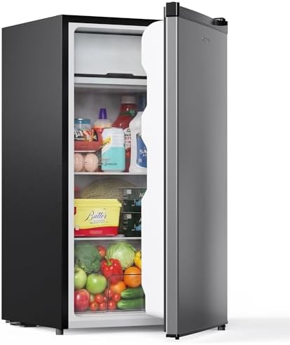 Upstreman 3.2 Cu.Ft Mini Fridge with Freezer, Stainless Steel-SR321 by StartUpLiveBetter