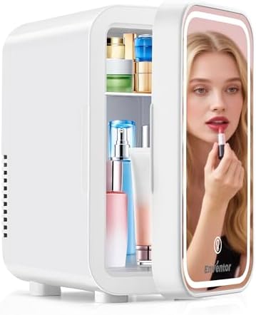 Enventor Mini Fridge with Dimmable LED Mirror, 6L/8 Can, AC/DC Power, White by EnventorToBeALifeInventor