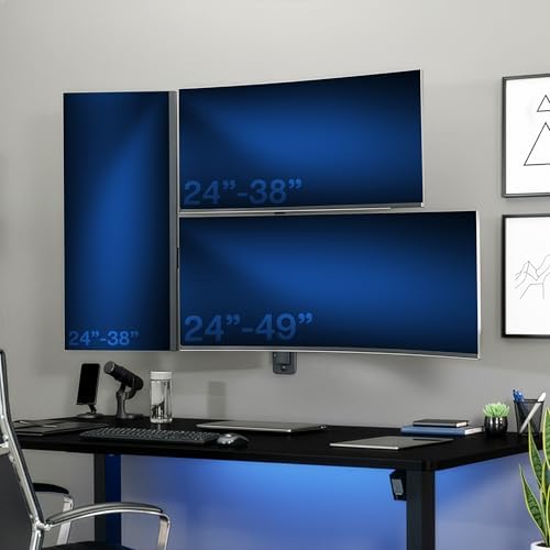 VIVO Pneumatic Arm Triple Ultrawide Monitor Wall Mount for Up to 49 inch Screens with Height Adjustment, Heavy Duty, Holds 3 Ultra Wides Up to 35.2 lbs, Black, MOUNT-VW300D - Image 2