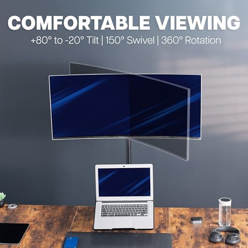 VIVO Extra Tall Desk Mount for up to 49 inch Ultrawide and Tray for up to 17 inch Laptop, Clamp-on Adjustable Stand Holds 44 lb Screens, VESA up to 100x100, Black, STAND-V012C - Image 4