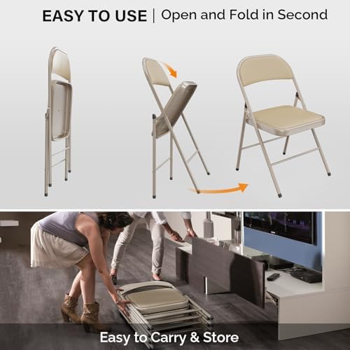 VINGLI 20 Pack Folding Chairs with Padded Seats, Metal Frame with Pu Leather Seat & Back, Capacity 350 lbs, Set of 20, Khaki - Image 6