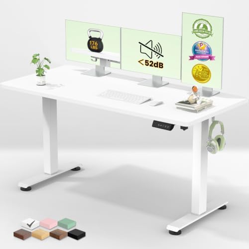 Veken 55 Inch Large Electric Standing Desk, Gaming Table, White by Veken