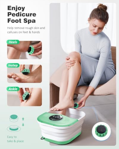 SPA4PIEDS Collapsible Heated Foot Spa Bath with Bubble, Foot Soaking Tub Featuring 8 Shiatsu Rollers, Pumice Stone and Built-in Timer for Mom, Dad and Foot Relaxation (Light Green) - Image 6