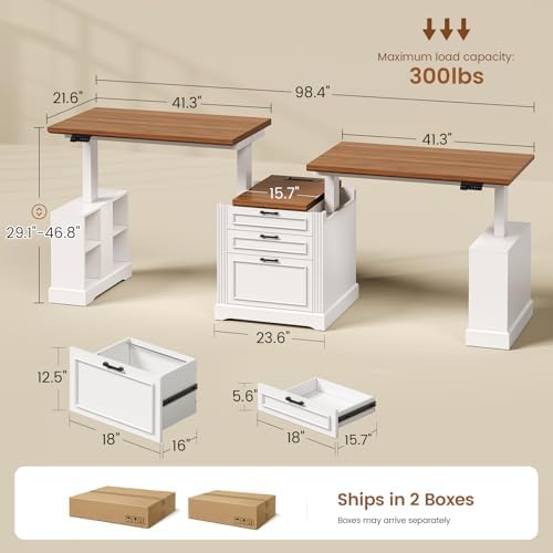 SEDETA 98.4'' Standing Two Person Desk with 3 Drawers, Storage Cabinet - Image 2