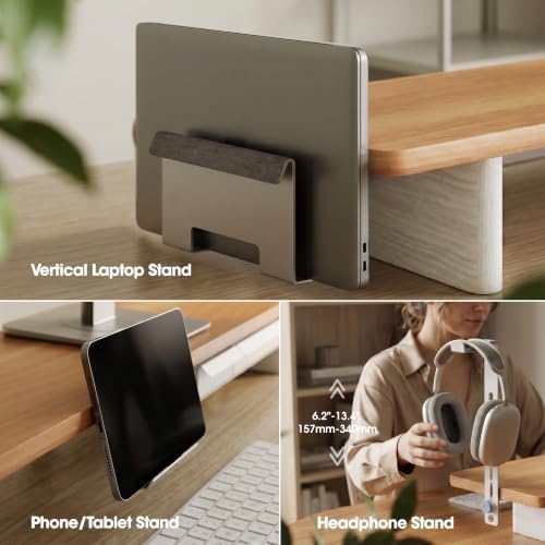 Fenge Modular Dual Monitor Stand Riser with Solid Ash Wood Leg, 42.5" Oak - Image 6