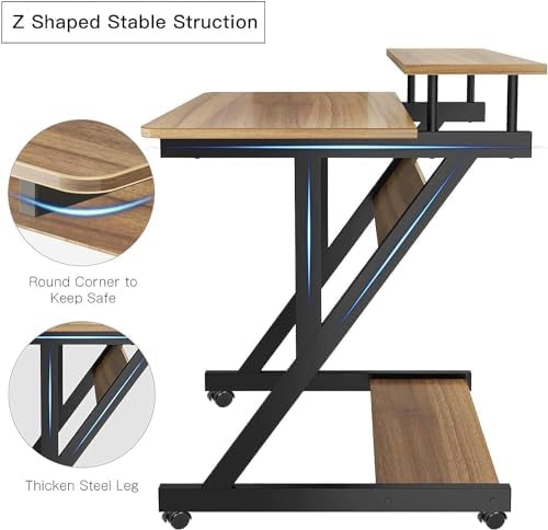 Dripex Computer Desk for Small Spaces, Z Shaped Small Computer Desk, 27.5 inch Compact Desk with Monitor Shelf and Bottom Storage Shelves, Space Saving Desk, Walnut - Image 4