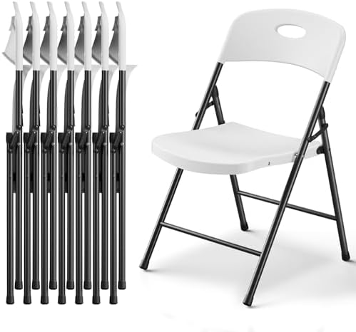 Folding Chairs 8 Pack, Outdoor Folding Chairs for Outside Indoor, Portable 350 lbs Capacity Heavy Duty Plastic Metal Foldable Chairs Commercial Seating for Picnic, Party, Patio, White by FoldingFurniture