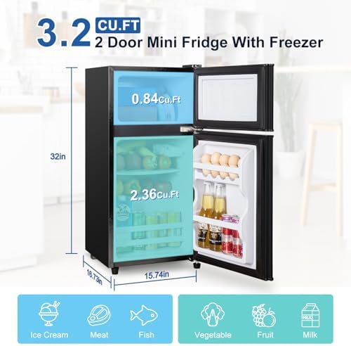 3.2 Cu.Ft Mini Fridge with Freezer, 7-Level Cooling Small Refrigerator - Image 2