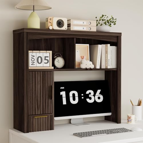 Desktop Shelf, Wooden Desk Hutch with Storage, Desktop Bookshelf by Homiflex