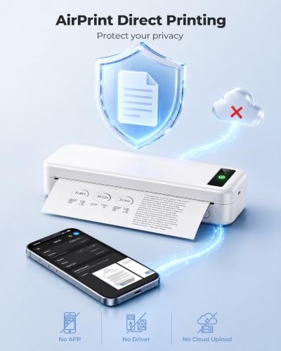 TATTMUSE AirPrint Wi-Fi Inkless Portable Printer for Travel, 8.5x11, White - Image 3