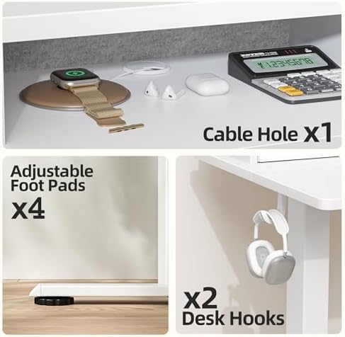 TIQLAB 40 * 24 inch Standing Desk with Two Drawers&Top Shelf, White - Image 5