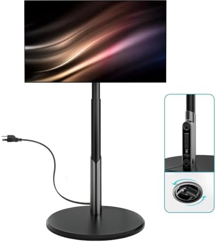 Floor Mobile TV Stand with Power Outlet, Rolling TV Cart for 27-70 Inch OLED LED Monitors, 6 Levels of Height Adjustment, Ambient Lighting on The Bottom Wheels Holds up to 88lbs, 400x400mm by LLDEPLL