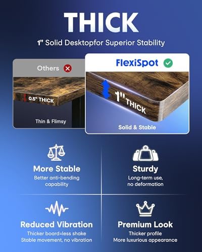 FLEXISPOT EN1 One-Piece Standing Desk, Electric Adjustable with 4 Memory Presets, 176 LBS Capacity, Stable & Quiet, Seamless Desktop for Home Office & Dual Monitors, 48"x24" Rustic Brown - Image 3