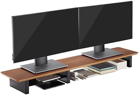 Walnut Monitor Stand for Desk (44 Inch) Large Monitor Stands for 2 Monitors, Desk Shelf for Top of Desk Walnut Monitor Shelf - Image 2