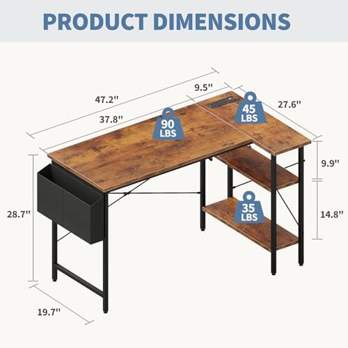 DUMOS Corner Gaming Desk with Power Strip, Storage Shelves - Image 3