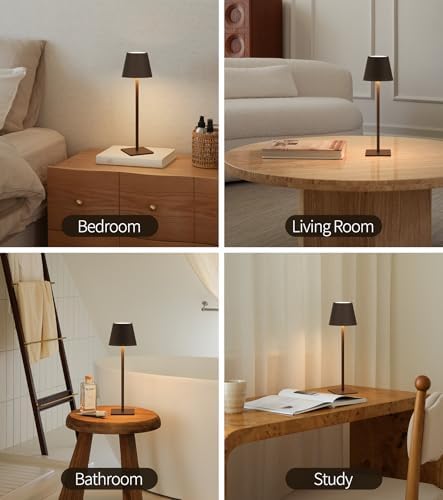 UME 3 Pack Cordless Table Lamp, Battery Operated Lamp - Portable Waterproof Rechargeable Table Lamp w/ 3 Color Temps & Stepless Dimming for Dinner, Desk, Cafe, Outdoor (Matte Brown) - Image 7