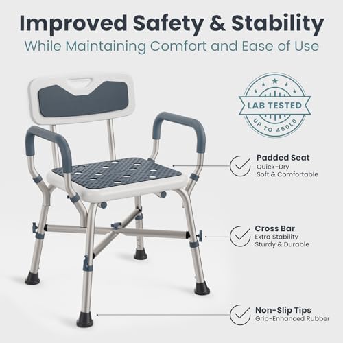 Shower Chair for Elderly and Disabled (450lb) with Padded Armrests and Back, Adjustable Height Shower Seat, Heavy Duty Shower Chairs for Inside Shower, Handicap - Teal - Image 6