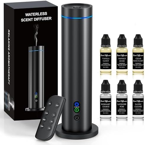 Waterless Diffuser, 1000 Sq.Ft Coverage, Essential Oil Diffuser– Plug-in Only, Remote Control, Adjustable Mist Mode, Mood Lights Aromatherapy Diffuser for Home, Large Room, Office, Hotel, Black by Maromalife