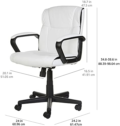 Amazon Basics Office Task Chair with Adjustable Height, 360° Swivel, Padded Armrests, Mid-Back, 275 Pound Capacity, BIFMA Certified, 24.2"D x 24"W x 38.6"H, White Faux Leather - Image 3