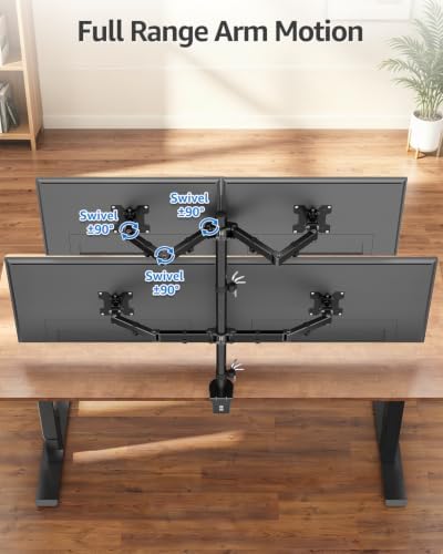 MOUNTUP Quad Monitor Stand, 4 Monitors Desk Mount for 17 to 32 inch Computer Screens, Fully Adjustable Stacked Mount with Tilt Swivel, 4 Heavy Duty Monitor Mount, Holds up to 17.6lbs per Arm - Image 6