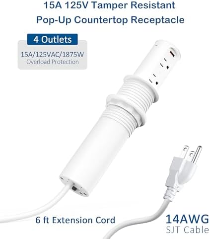 Jgstkcity Pop Up Outlet for Countertop,2.5in Hole,ETL Listed,White - Image 6