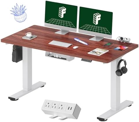 FLEXISPOT EN2 55"x28" Whole-Piece Standing Desk with Power Strip, Mahogany by Unknown