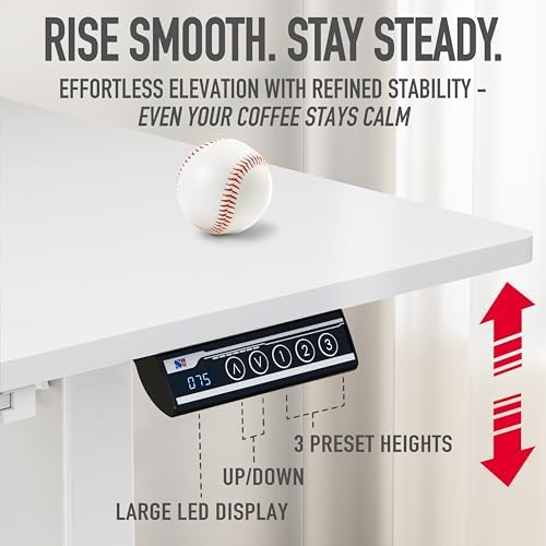 SHW 48-Inch Electric Height Adjustable Standing Desk w/Drawer, White - Image 7