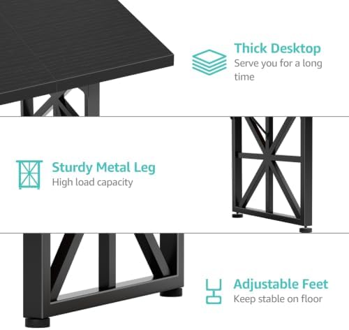 Lufeiya 71" Executive Desk, Large Computer Table for Home Office, Black - Image 7