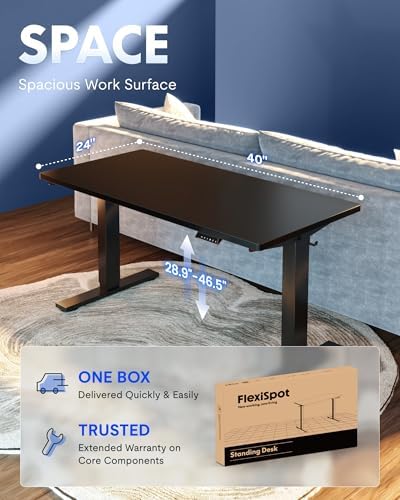 FLEXISPOT EN1 One-Piece Standing Desk, Electric Adjustable with 4 Memory Presets, 176 LBS Capacity, Stable & Quiet, Seamless Desktop for Home Office & Dual Monitors, 40"x24" Black - Image 5