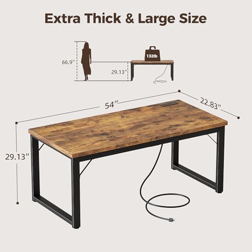 Mericonia 54 Inch Computer Desk with Power Outlets, 1.2" Thick Office Table - Image 2
