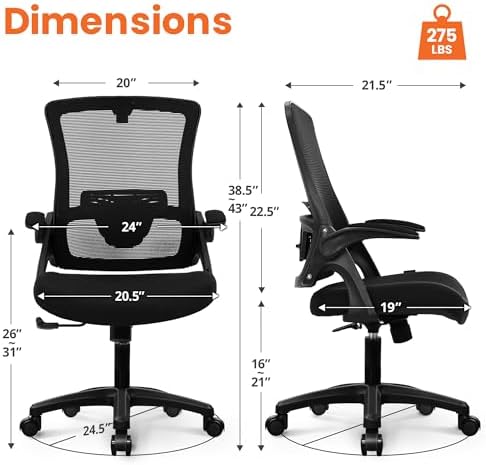 NEO CHAIR Office Desk Chair High Back Mesh Chair Adjustable Lumbar, Black - Image 2