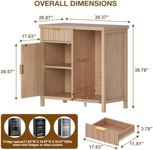 knoworld Mini Fridge Cabinet, 39.3" Fluted Coffee Bar with Mini Fridge Space, Natural - Image 2