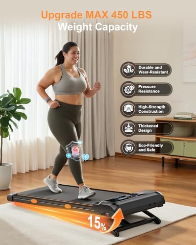 Walking Pad with Auto Incline 15% 12-Level & Speaker, 3 in 1 Under Desk Treadmill, Walking Pad 450lbs Capacity RGB UI Screen, 3.5HP Quiet Portable Walking Pads Desk Treadmills for Home, APP & Remote - Image 6