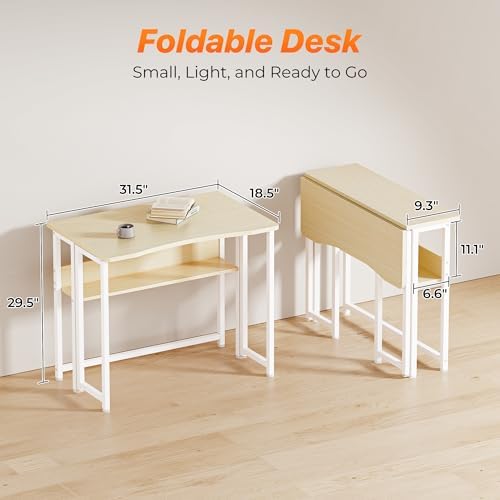 Huuger Folding Desk with Storage Shelf, 31.5 Inch Foldable Computer Table - Image 2