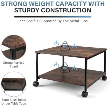 2-Tier Under Desk Printer Stand, 19.5" x 19.5" Large Rolling Printer Cart - Image 5