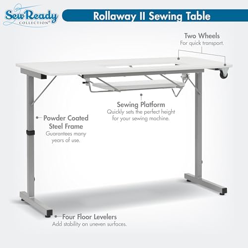 Sew Ready Portable Foldable Sewing Table, 40.5" Wide Top, Silver/White - Image 4